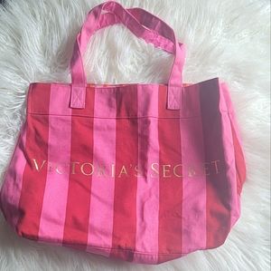 Used Victoria's Secret Red Pink Striped Tote Bag